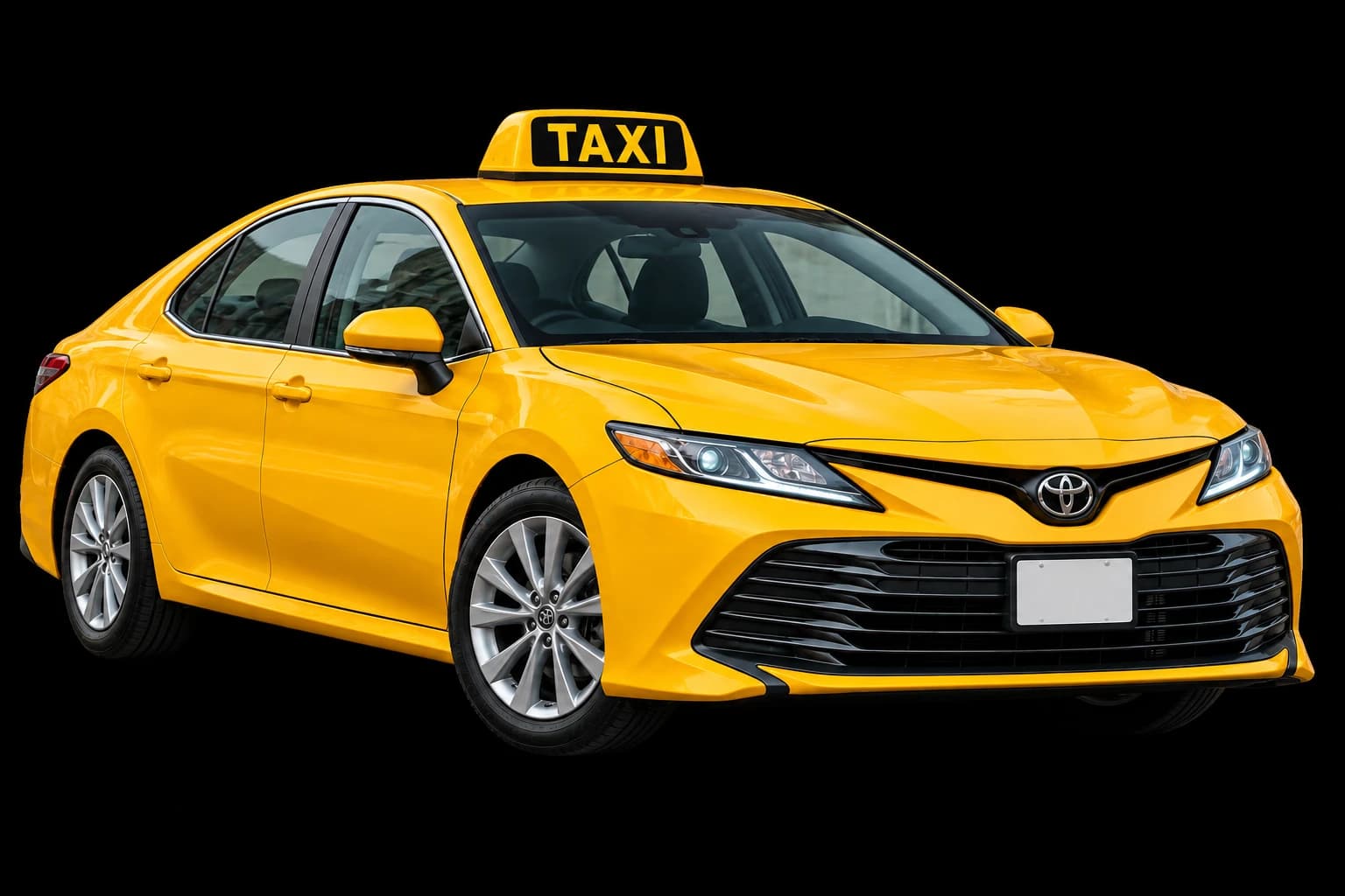 Yellow taxi sedan with a roof sign